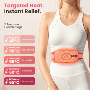 Bloom Warm menstrual heating pad 5 precision heat settings 45°C 50°C 55°C 60°C 65°C targeted period cramp relief