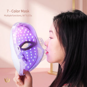 Bloom Glow™ 7-Colour LED Light Therapy Face & Neck Mask — 7 colour LED light therapy mask for face and neck, at-home red light skincare, view 4 | Bloom Warm