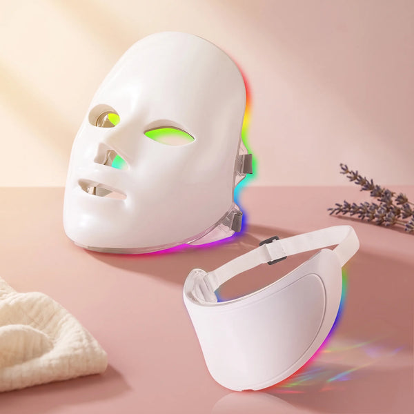 Bloom Glow™ 7-Colour LED Light Therapy Face & Neck Mask — 7 colour LED light therapy mask for face and neck, at-home red light skincare | Bloom Warm