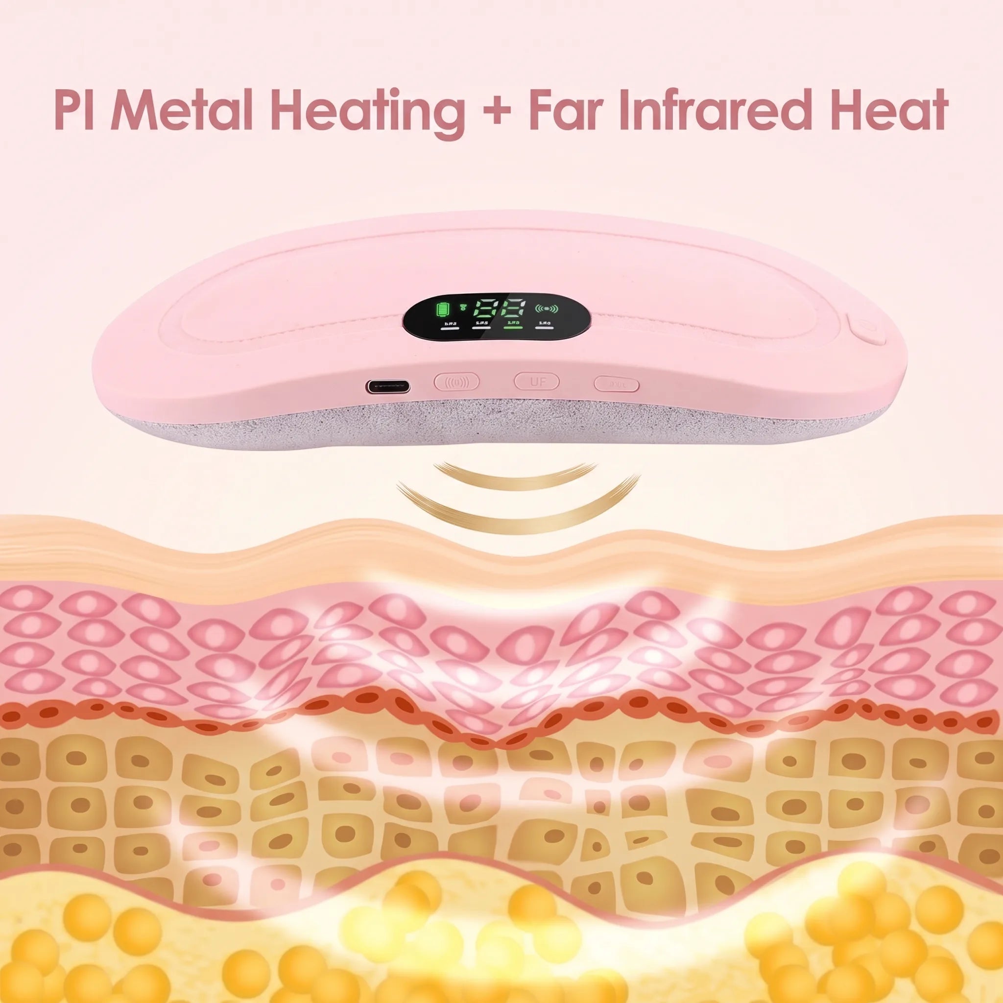 BloomWarm™ Pro Belt — Cordless Heat + Massage for Belly & Back — cordless period cramp heating and massage belt, drug-free menstrual pain relief, view 3 | Bloom Warm