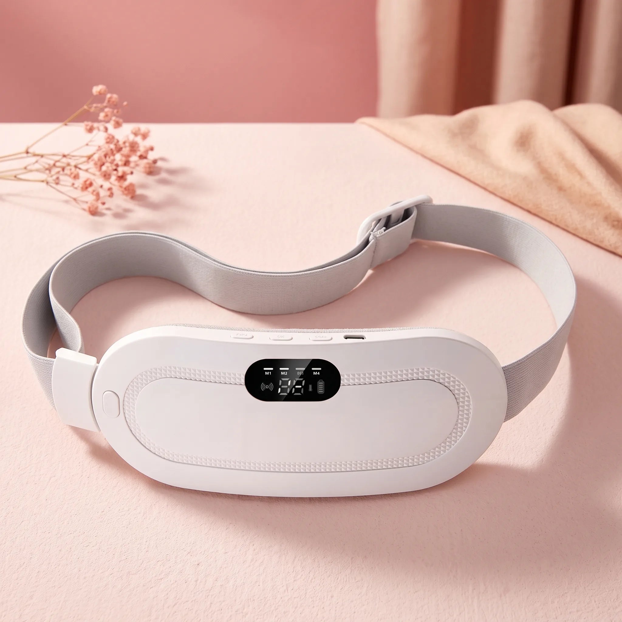 BloomWarm™ Pro Belt — Cordless Heat + Massage for Belly & Back — cordless period cramp heating and massage belt, drug-free menstrual pain relief, view 6 | Bloom Warm